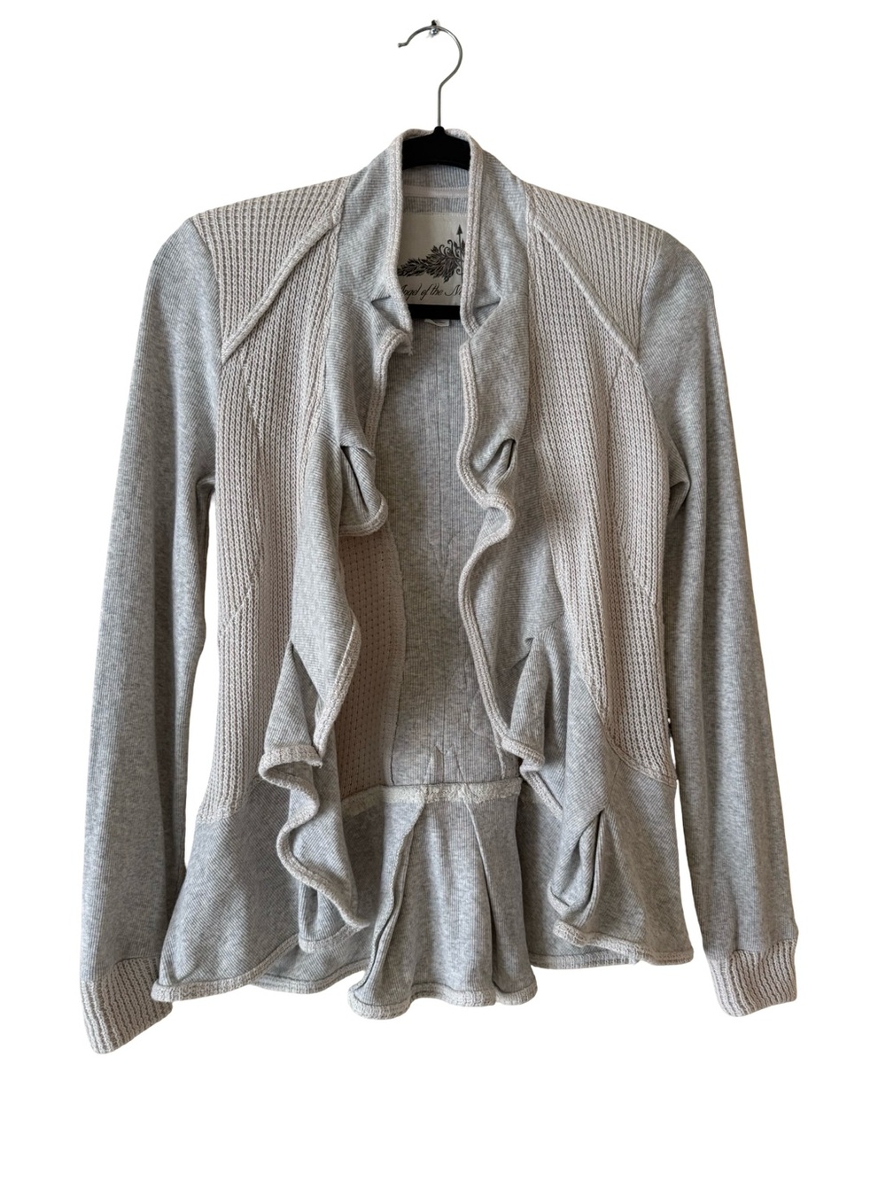 Anthropologie Angel of the North Gray Knit Open Cardigan peplum sweater SZ S